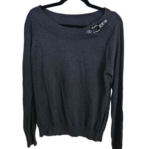 Lauren Ralph Lauren Buckle Detail Collar Gray Sweater Size XL